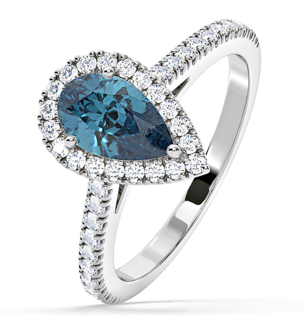 Diana Blue Lab Diamond Pear Halo Ring 1.60ct in 18K White Gold - Elara Collection